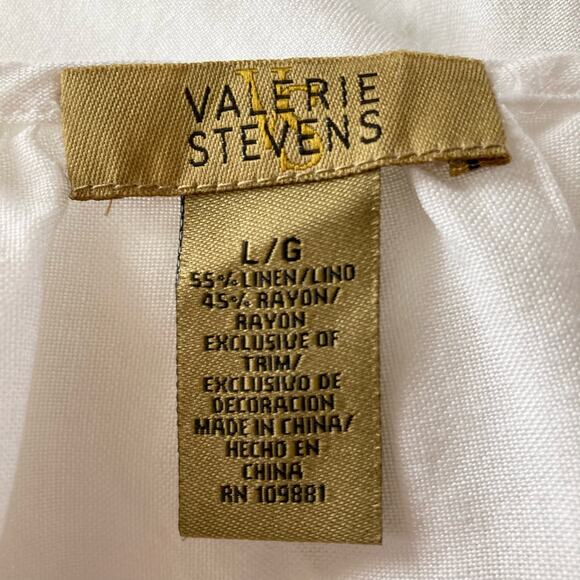 Valerie Stevens White Linen Blend 3/4 Sleeve Top Lace Insets LG Cottage Prairie - Picture 6 of 7